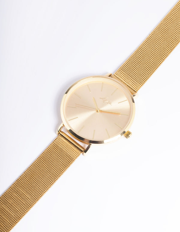 Gold Basic Face Mesh Watch