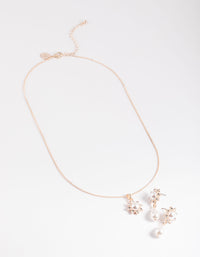 Rose Gold Pearl Flower Necklace & Drop Earrings - link has visual effect only