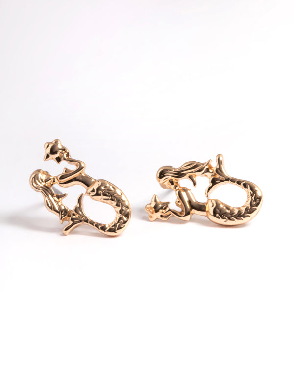 Gold Mermaid Stud Earrings