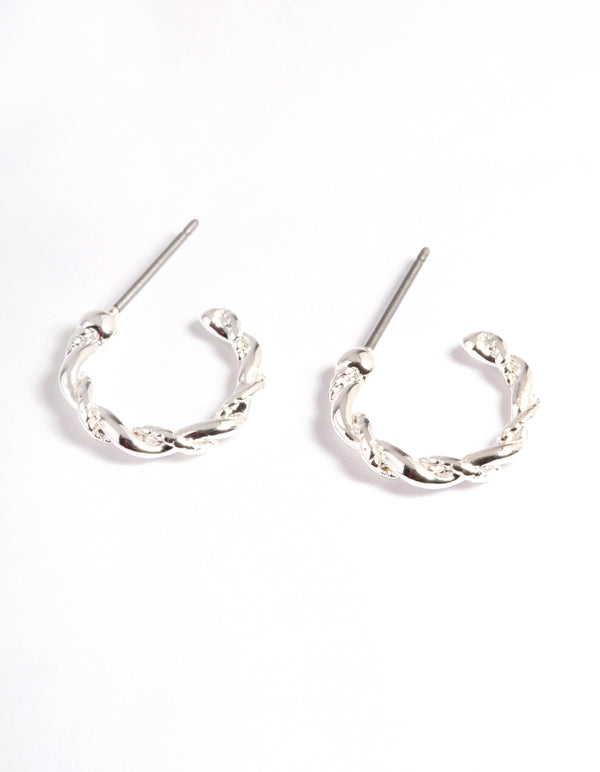 Silver Rope Twist Huggie Earrings