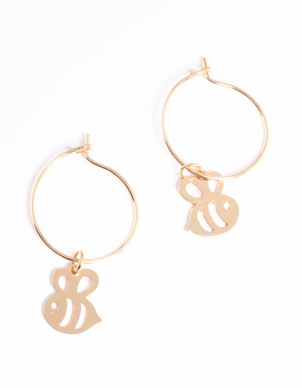 Gold Cut Out Bee Hoop Earrings