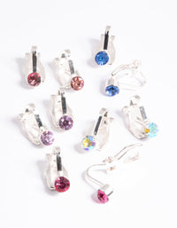 Kids Silver Basic Diamante Clip On Earring 5-Pack - link has visual effect only