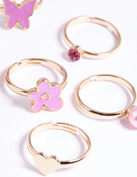 Kids Gold Daisy Diamante Heart Rings 6-Pack - link has visual effect only