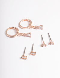 Rose Gold Plated Brass Crystal Pear Huggie Earrings 6-Pack - link has visual effect only