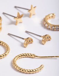 Gold Plated Star & Moon Stud Earring 8-Pack - link has visual effect only