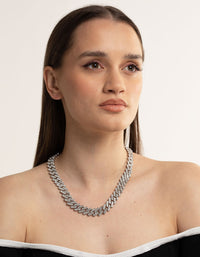 Rhodium Diamante Miami Chain Necklace - link has visual effect only