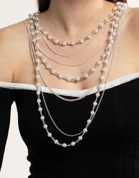 Silver Bead & Facet Multi-Row Long Necklace - link has visual effect only