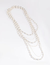 Silver Bead & Facet Multi-Row Long Necklace - link has visual effect only