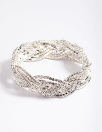 Silver 3 Row Diamante Braid Bracelet - link has visual effect only