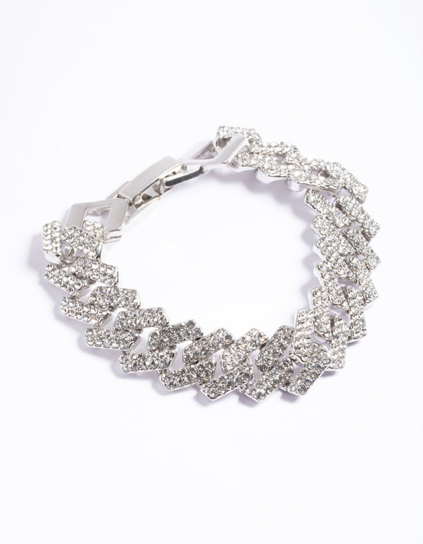 Silver Diamante Miami Chain Bracelet