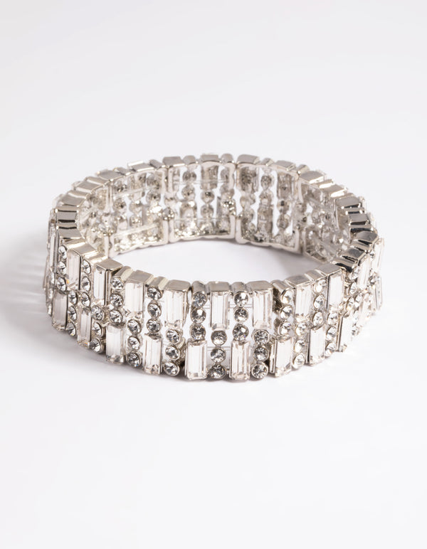 Silver Mix Baguette Diamante Bracelet