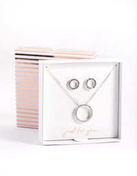 Silver Diamante Open Circle Necklace & Stud Earrings Set - link has visual effect only