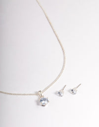 Silver Plated Cubic Zirconia Necklace & Stud Earrings Set - link has visual effect only