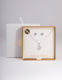 Silver Plated Cubic Zirconia Necklace & Stud Earrings Set - link has visual effect only