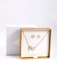 Gold Plated Linked Heart Necklace & Stud Earrings - link has visual effect only