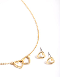 Gold Plated Linked Heart Necklace & Stud Earrings - link has visual effect only