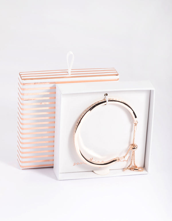 Rose Gold Diamante Bangle with Toggle Bracelet