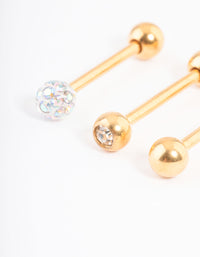 Gold Plated Titanium Pave Ball Tongue Piercing Pack - link has visual effect only