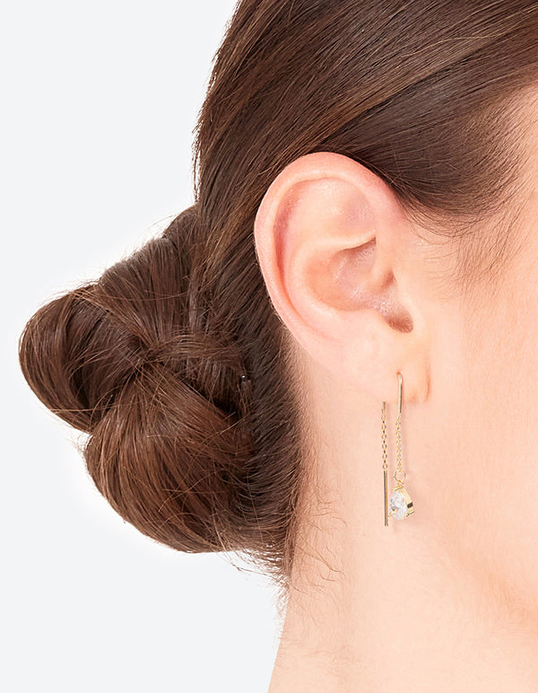 Gold Plated Cubic Zirconia Teardrop Thread Earrings Lovisa