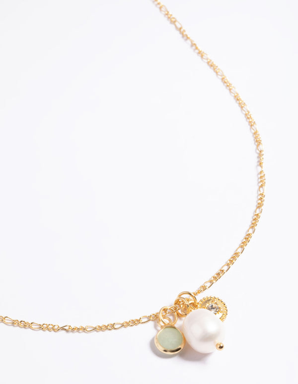 Gold Plated Coin & Freshwater Pearl Charm Necklace