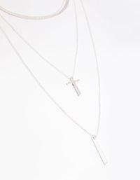 Silver Molten Row Cross Snakechain Necklace - link has visual effect only