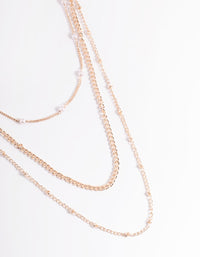 Rose Gold Dainty Multi Chain Pearl Necklace - link has visual effect only