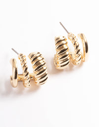 Rhodium Triple Twist Hoop Earrings - link has visual effect only