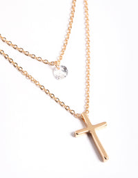 Gold Cubic Zirconia Multi Row Cross Necklace - link has visual effect only