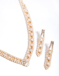 Gold Cubic Zirconia Statement Pendant Earring & Necklace - link has visual effect only