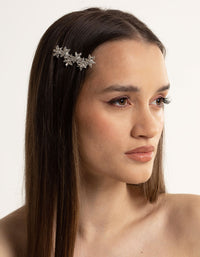 Silver Diamante Flower Clip Pack - link has visual effect only