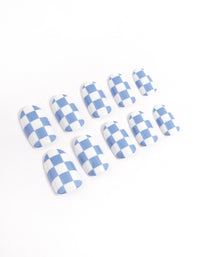 Blue Checkerboard Press On Nails - link has visual effect only