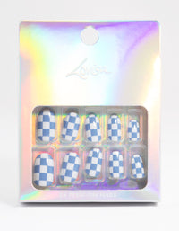 Blue Checkerboard Press On Nails - link has visual effect only