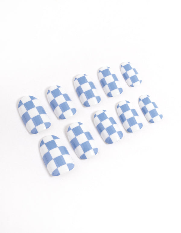 Blue Checkerboard Press On Nails