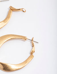 Worn Gold Oval Twisted Large Hoop Earrings - link has visual effect only