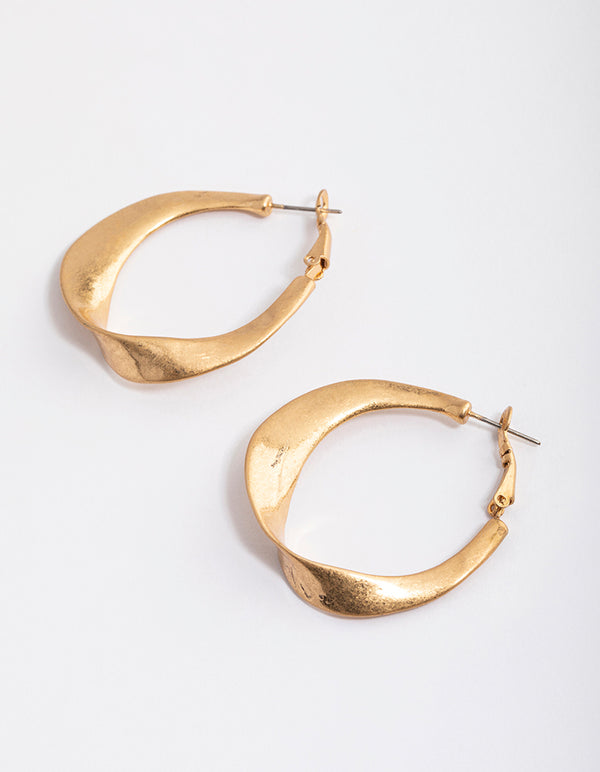 Worn Gold Oval Twisted Large Hoop Earrings