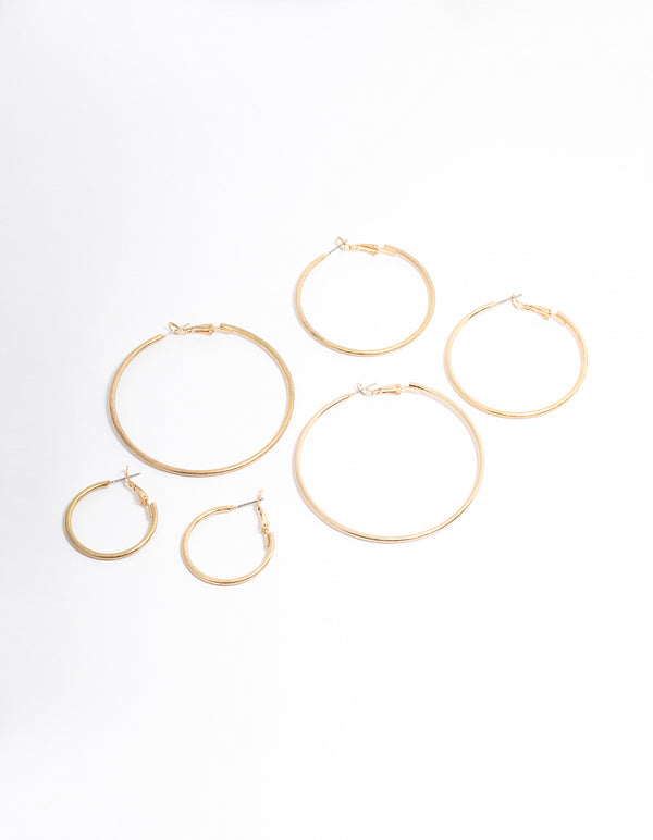 Worn Gold Mix Size Hoop Earrings Pack