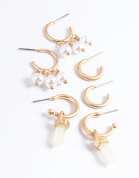 Worn Gold Shard & Pearl Pack Hoop Earrings - link has visual effect only