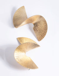 Worn Gold Twisted Fan Stud Earrings - link has visual effect only