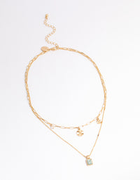 Worn Gold Dainty Charm 2 Layer Necklace - link has visual effect only