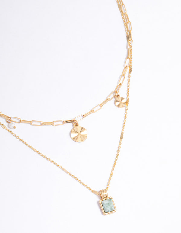 Worn Gold Dainty Charm 2 Layer Necklace