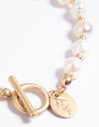 Worn Gold Freshwater Pearl & Bead Fob Bracelet - link has visual effect only