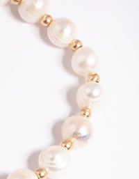 Worn Gold Freshwater Pearl & Bead Fob Bracelet - link has visual effect only