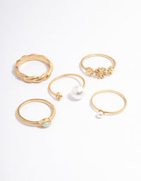 Worn Gold Pearl Daisy Ring Pack - link has visual effect only