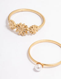 Worn Gold Pearl Daisy Ring Pack - link has visual effect only