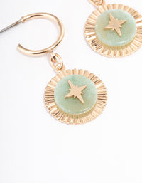 Gold Green Aventurine Star Disc Hoop Earrings - link has visual effect only