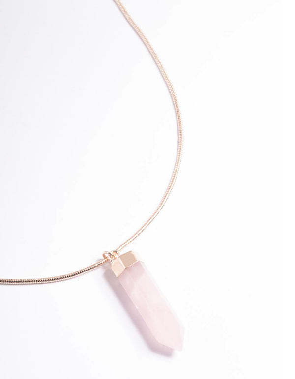 Rose Gold Rose Quartz Shard Snake Chain Necklace