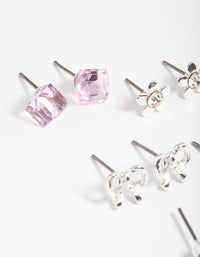 Kids Diamante Bow Cube Stud Earrings 6-Pack - link has visual effect only