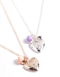 Kids Etched Heart Locket Necklace Pack - link has visual effect only