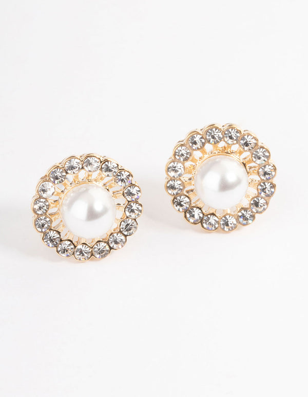 Pearl & Diamante Stud Earrings