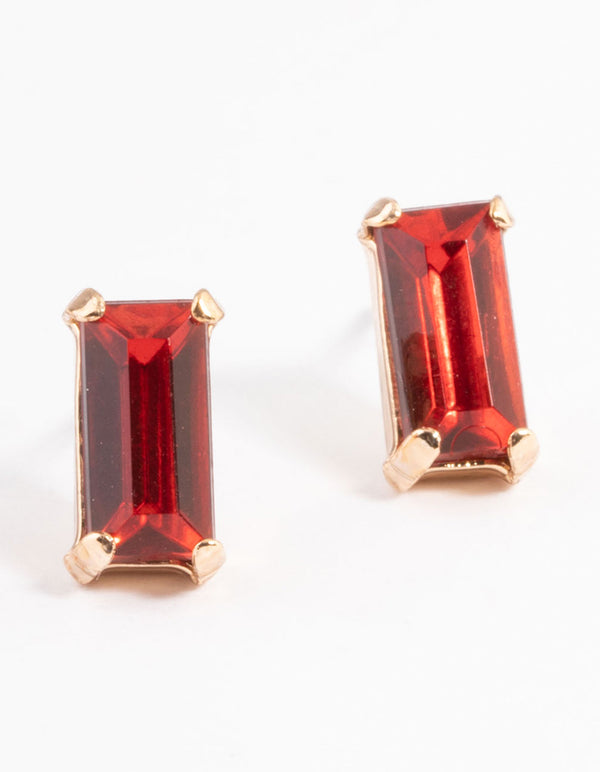 Red Baguette Claw Stud Earrings